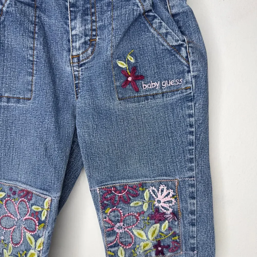 Vintage Y2K Guess Baby‎ Jeans Floral Patchwork Girls 24 Months Denim Embroidered